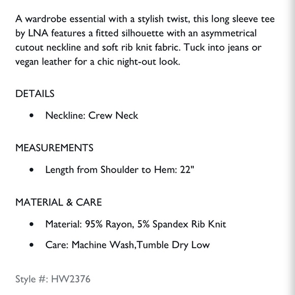 LNA Black Long Sleeve Top - Picture 7 of 7